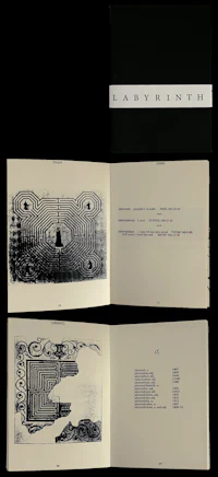 a black and white book with an image of a man and a woman